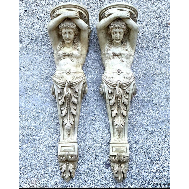 Vintage Monumental Patinated Molded Fiberglass Brackets - A Pair For Sale - Image 9 of 12