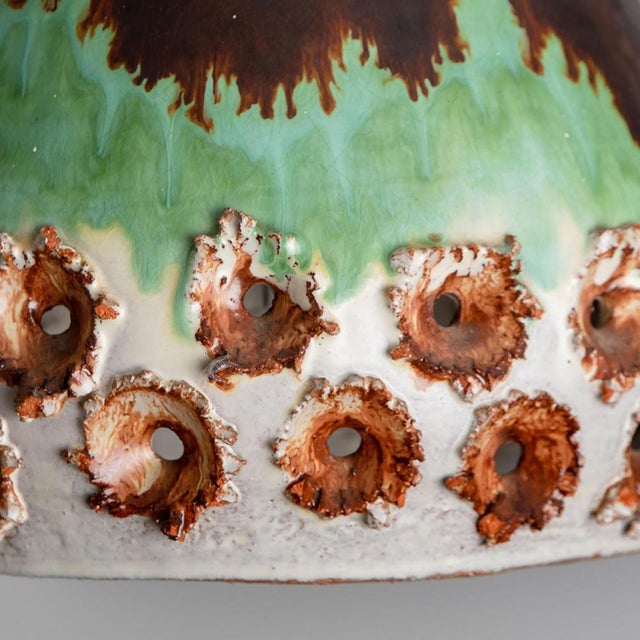Brown Green and Brown Ceramic Pendant Light, 1970 For Sale - Image 8 of 13
