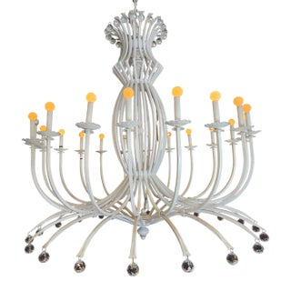 Vintage Wrought Iron Large White Chandelier For Sale
