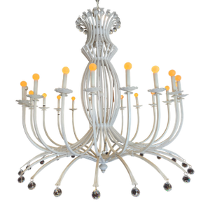 Vintage Wrought Iron Large White Chandelier