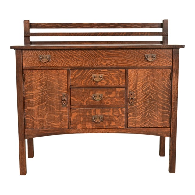 Gustav Stickley Antique Mission Oak Arts & Crafts Sideboard, Newly Refinished For Sale
