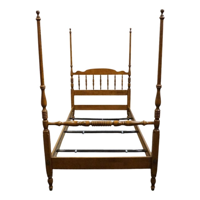 Ethan Allen Heirloom Nutmeg Maple Colonial Early American Style Twin Size Four Poster Bed 10-5631 For Sale