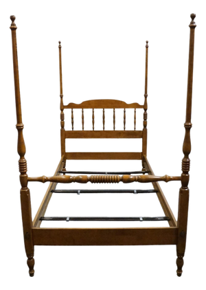 Ethan Allen Heirloom Nutmeg Maple Colonial Early American Style Twin Size Four Poster Bed 10-5631