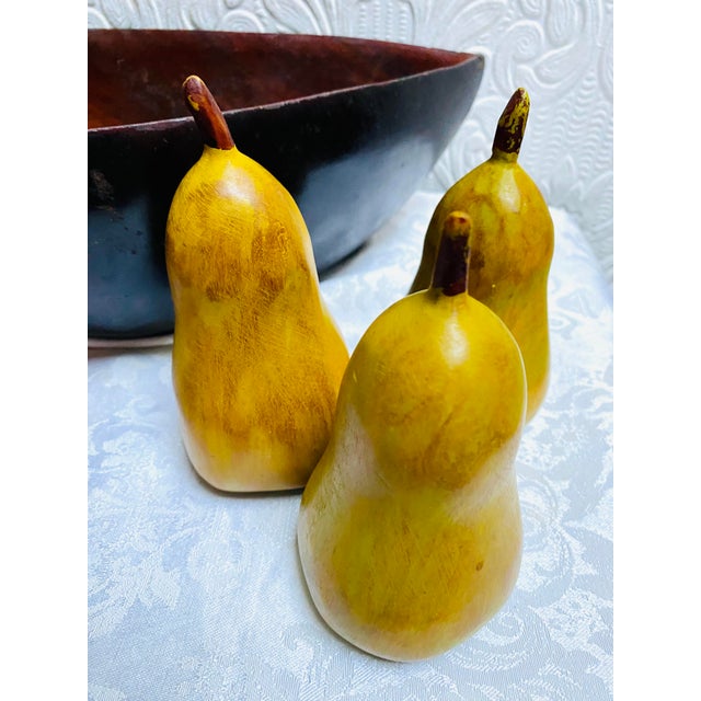 Coffee Mid Century Carved Wood Deep Leaf Shaped Bowl With Wood Fruit- 9 Pieces For Sale - Image 8 of 11
