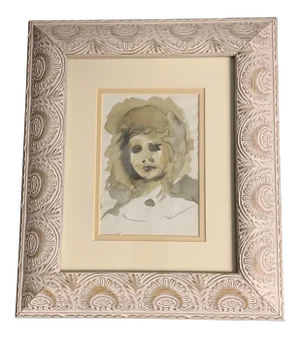 Original Vintage Portrait Watercolor in Vintage Frame