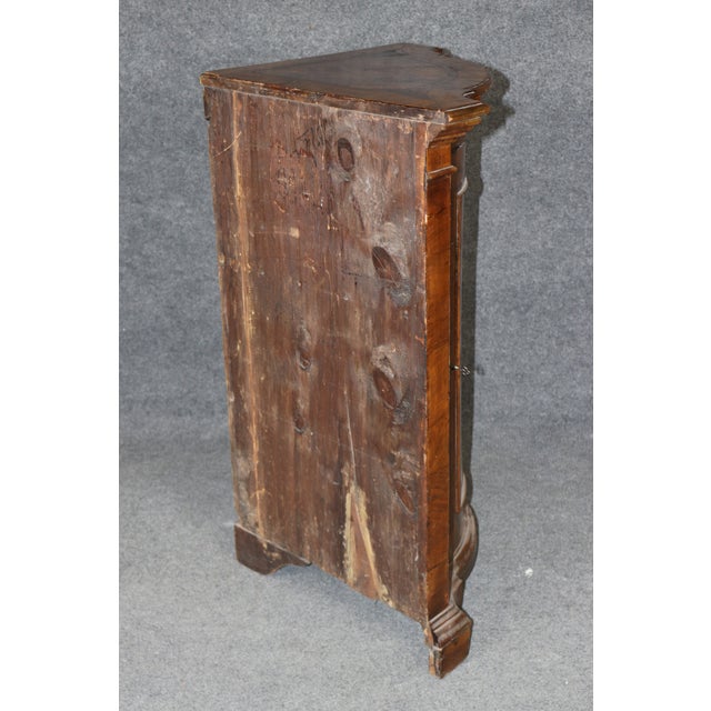 Wood Fine Antique 1780s Italian Burled Walnut Primitive Corner Cabinet Rustic Lock For Sale - Image 7 of 12