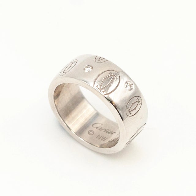Cartier Vintage Cartier 18k 5-Diamond Happy Birthday Double C Logo Ring Size 5.75 For Sale - Image 4 of 6