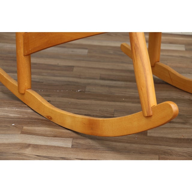 Mid-Century Modern Yugoslavian Woven Rocking Chair & Folding Ottoman | Circa 1960s For Sale - Image 11 of 18