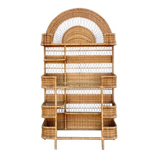 Vintage Coastal Wrapped Rattan Etagere For Sale