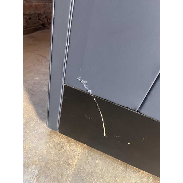 Attributed to Martin Brattrud Upholstered Banquette Bench - Blue Leather, Plinth Base For Sale In Chicago - Image 6 of 6