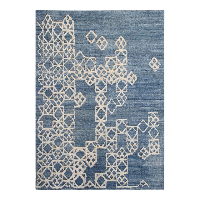 8x10 Ariana Modern Kilim | Blue and White Geometric Handmade Rug For Sale