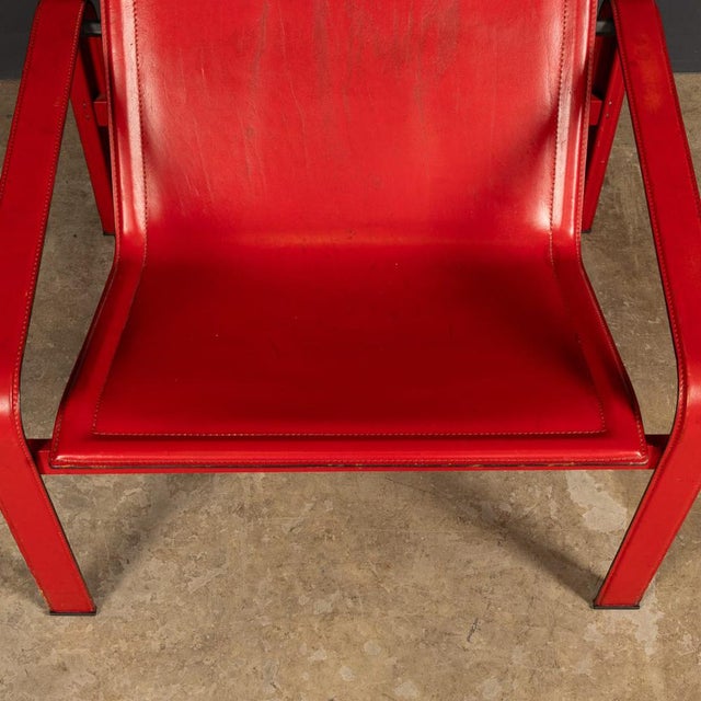 20th Century Italian Red Leather Chair by Toussaint & Angeloni for Matteo Grassi, 1970 For Sale - Image 10 of 18