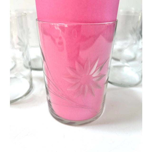 Vintage Floral Etched Juice Glass Tumblers - Set of 7 For Sale - Image 10 of 12