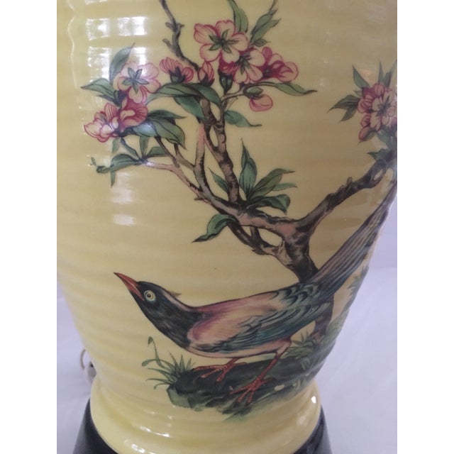 Vintage Yellow Cherry Blossom Pheasant Table Lamp For Sale In Detroit - Image 6 of 7