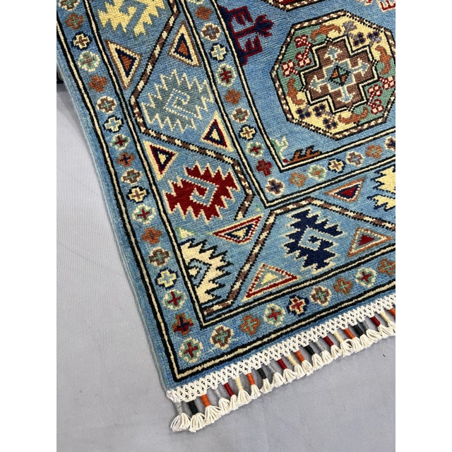 Blue and Burgundy Bokhara Wool Runner Rug With Tribal Gul Motifs, 2'11" X 9'7" For Sale - Image 16 of 17