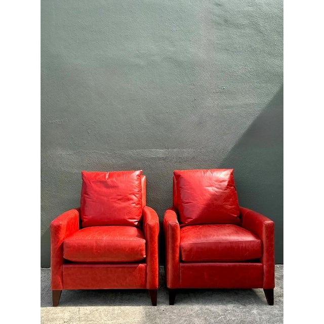 Vintage Bassett Red Leather “Austin” Club Chairs - A Pair For Sale - Image 11 of 12