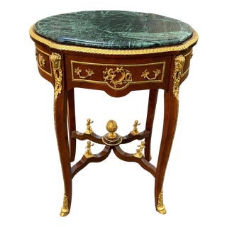 1960s French Louis XVI Mahogany Marble Side Table-1 Pc For Sale