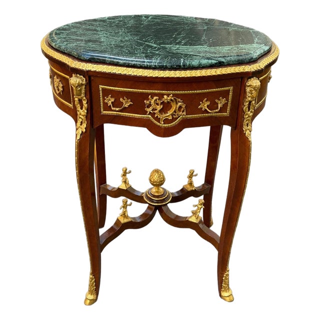 1960s French Louis XVI Mahogany Marble Side Table-1 Pc For Sale