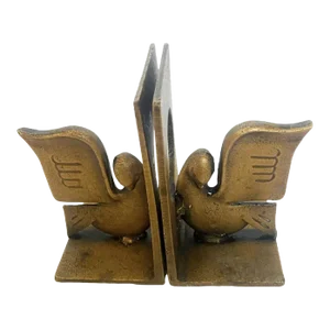 1960s Mid-Century Modern International Doves Gold Metal Bookends- a Pair