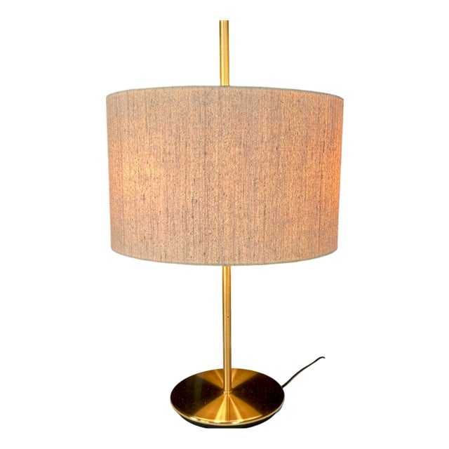 Large Minimalist Table Lamp in Brass and Wild Silk from Staff Leuchten, 1960s For Sale