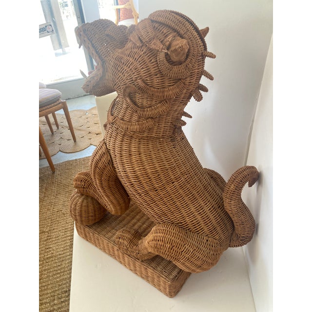 Boho Chic Large Wicker Foo Dog For Sale - Image 10 of 11