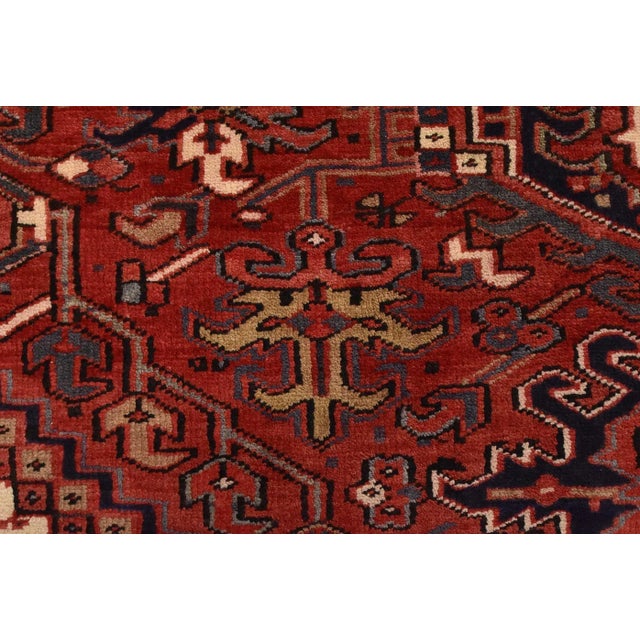 Heriz Rug 9'8'' X 13'1'' Red Wool Vintage Tribal Hand-Knotted Oriental Carpet For Sale - Image 10 of 15