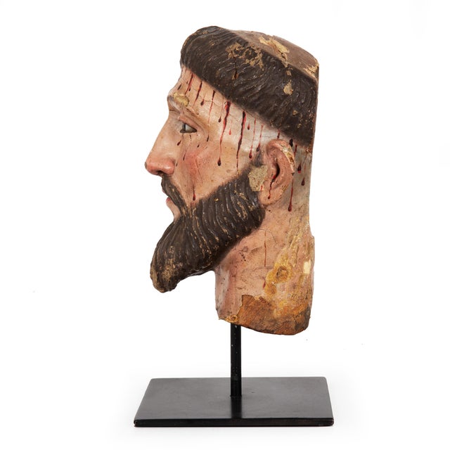 18th Century Spanish Polychromed Carved Head of Christ as Ecce Homo, Early 18th Century For Sale - Image 5 of 18