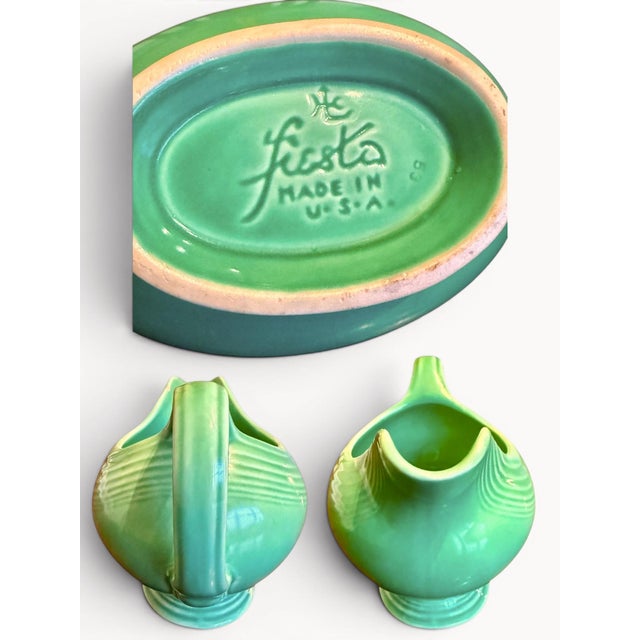 Ceramic Vintage HLC Fiestaware Light Green Gravy Boat-Homer Laughlin-40s-Art Deco-Retro For Sale - Image 7 of 11