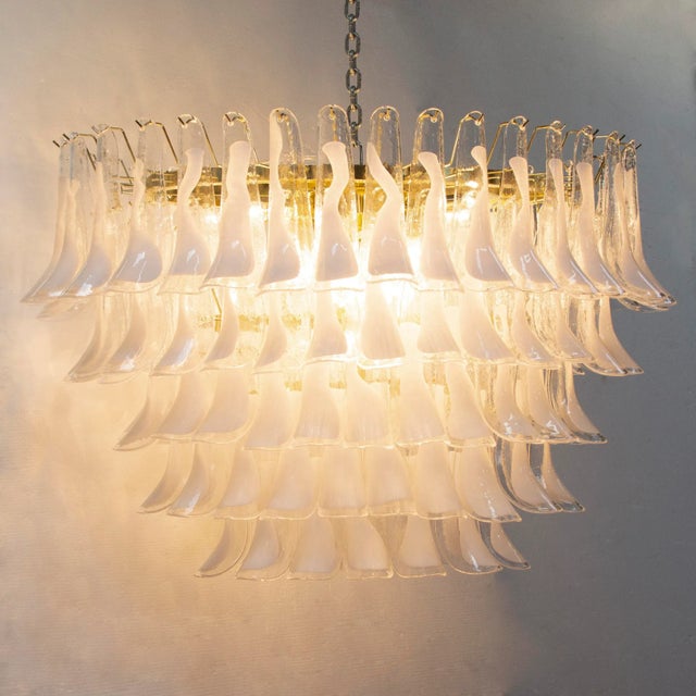 Large Italian Oval Suspension Chandelier in White Murano Glass, 1990s For Sale - Image 4 of 12