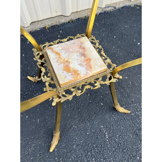 Brass Vintage Two-Tier Brass and Onyx Planter Stand With Gallery For Sale - Image 8 of 11