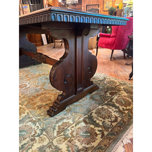 Antique Carved Trestle Table For Sale - Image 4 of 15