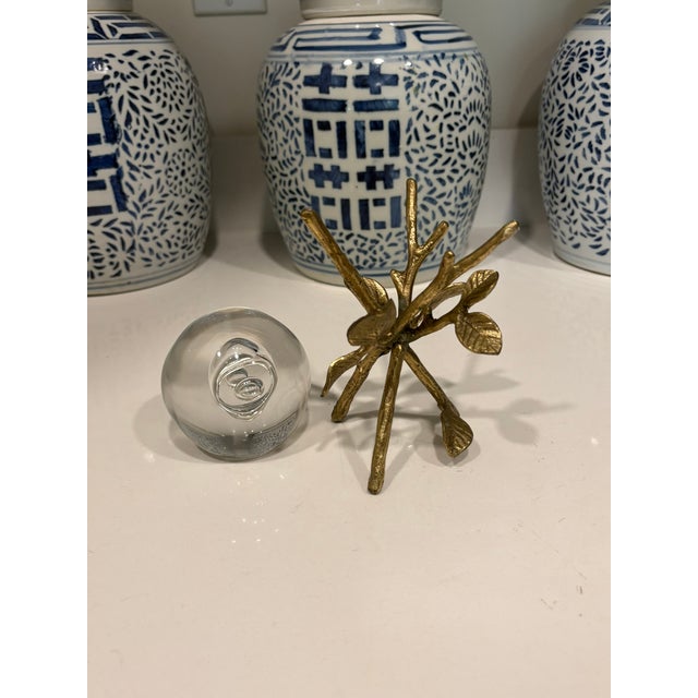 Michael Aram Vintage Art Glass Orb Sculpture on Brass Branch Stand For Sale - Image 4 of 7
