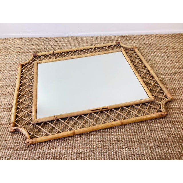 Vintage Boho Bamboo Rattan Wall Mirror Franco Albini Style For Sale In Palm Springs - Image 6 of 7