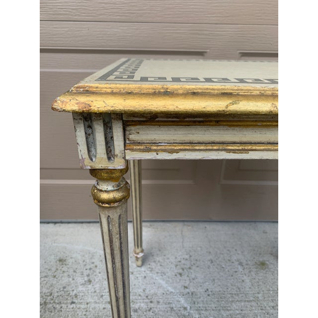 Italian Greek Key Nesting Tables in Aged Silver Leaf & Gilt, Set of Three For Sale - Image 9 of 13