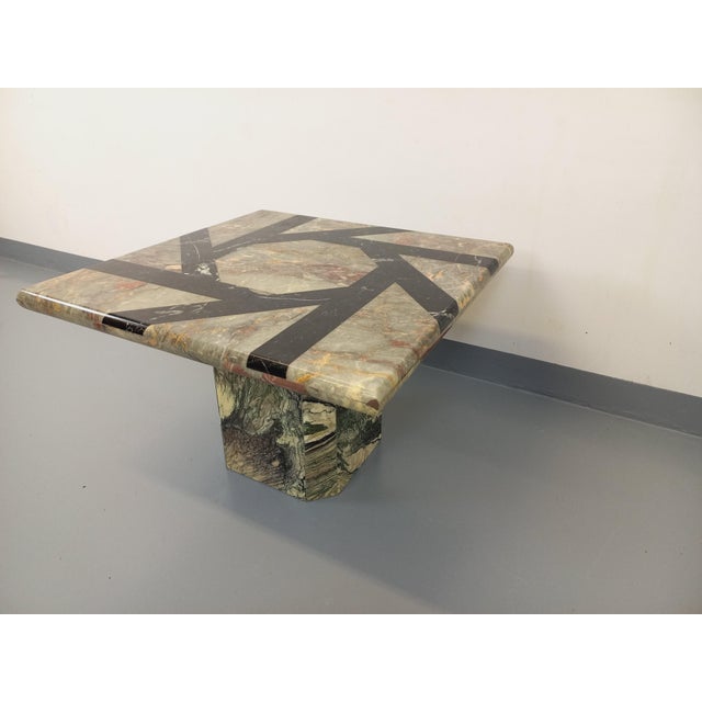 Gray Vintage Square Marble Coffee Table with Geometric Patterns, 1970s For Sale - Image 8 of 14