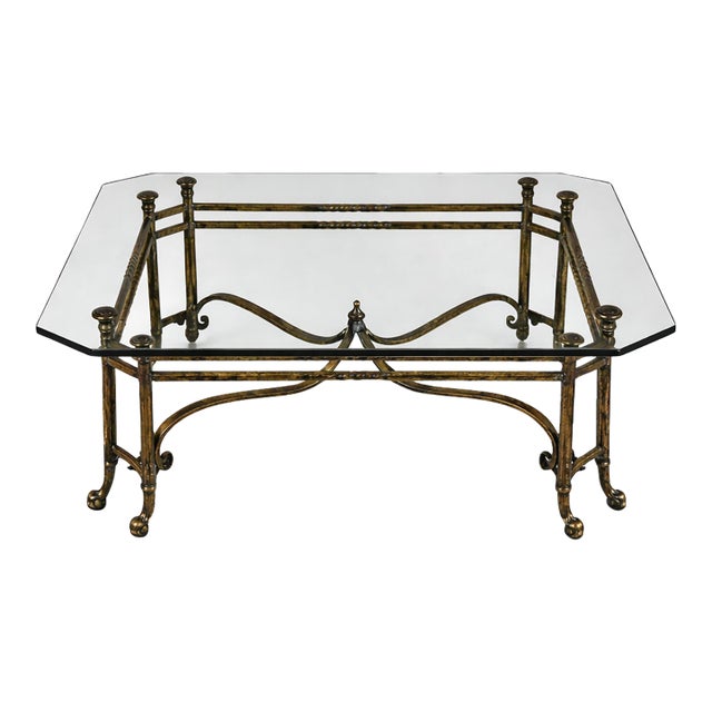 French Wrought Iron Glass Top Coffee Table – Attributed to Poillerat For Sale