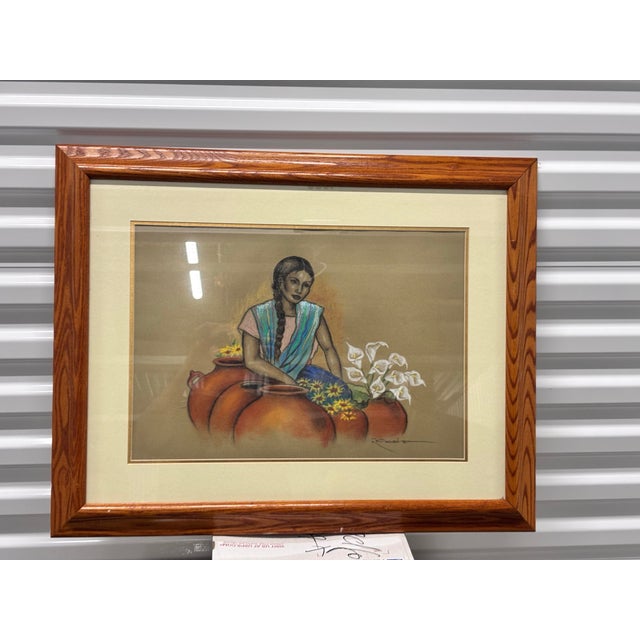 Brown Famous Painting of a Daily Life of Native Americans by the the Artist R.C.Gorman For Sale - Image 8 of 11