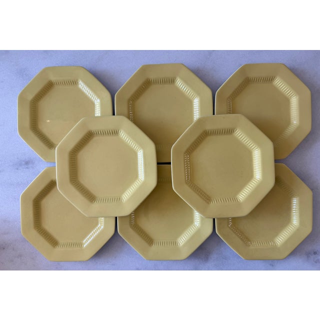 Transitional Set of 8 Octagon Daffodil All Yellow Independence Ironstone Small Plates by Interspace For Sale - Image 3 of 14