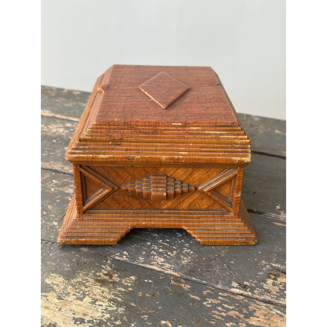 Exceptional Vintage Art Deco Prison Art Shellacked Matchstick Box, Circa 1920s-40s For Sale - Image 11 of 18
