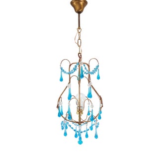 Italian Chandelier with Turquoise Blue Drops, 1960 For Sale
