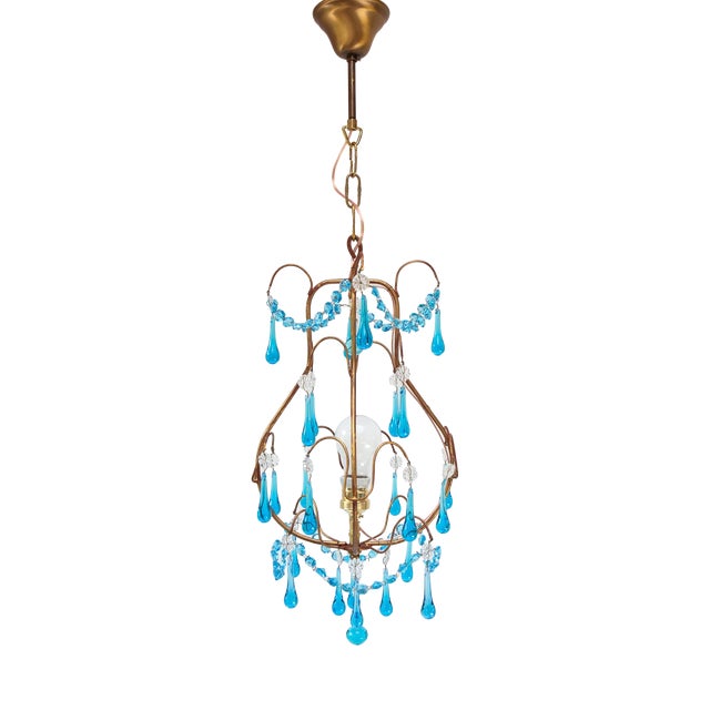 Italian Chandelier with Turquoise Blue Drops, 1960 For Sale
