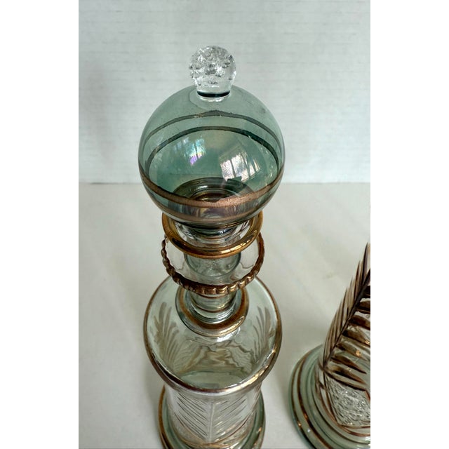 Vintage Set of 3 Hand-Blown Glass Perfume Apothecary Bottles and Stoppers For Sale In Los Angeles - Image 6 of 11