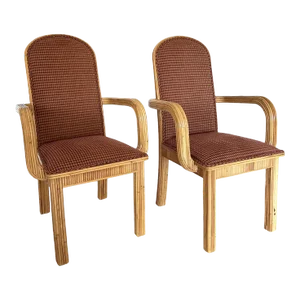 Italian 1970’s Gabriella Crespi Style Pencil Reed Arm Chairs