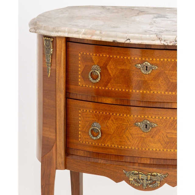 Late 20th Century Pair of Louis XV Style Parquetry Commodes For Sale - Image 5 of 9