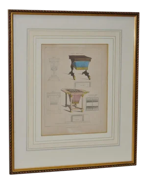 Antique Engraving of a Cabinet Maker Drawing