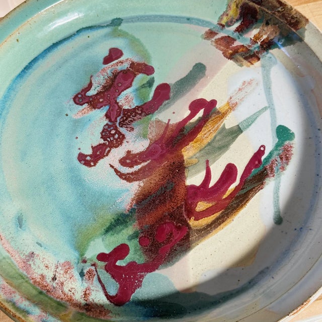 Mid 20th Century Vintage Hand Thrown California Studio Pottery Platter in Blue and Red With Handles For Sale - Image 5 of 9