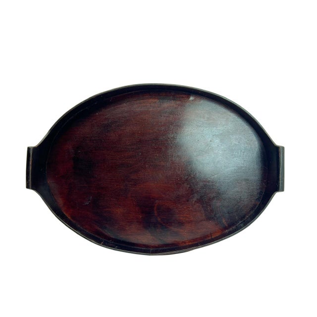 19th Century Oval Dark Walnut Tray with Brass Straps For Sale - Image 6 of 13
