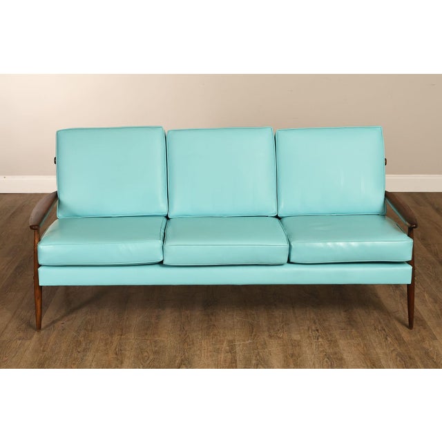 Mid Century Modern Oak Three-Seat Sofa For Sale - Image 16 of 18