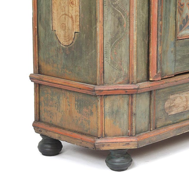 Folk Art Rustic Farmhouse Painted Bridal Cabinet, 1798 For Sale - Image 9 of 14