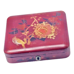 Japanese Hand-Painted and Lacquered Wooden Lidded Box, 1900s